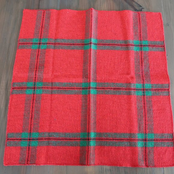 3 Christmas Plaid Acrylic Woven Napkins Holiday Cozy Red Green - Picture 3 of 4